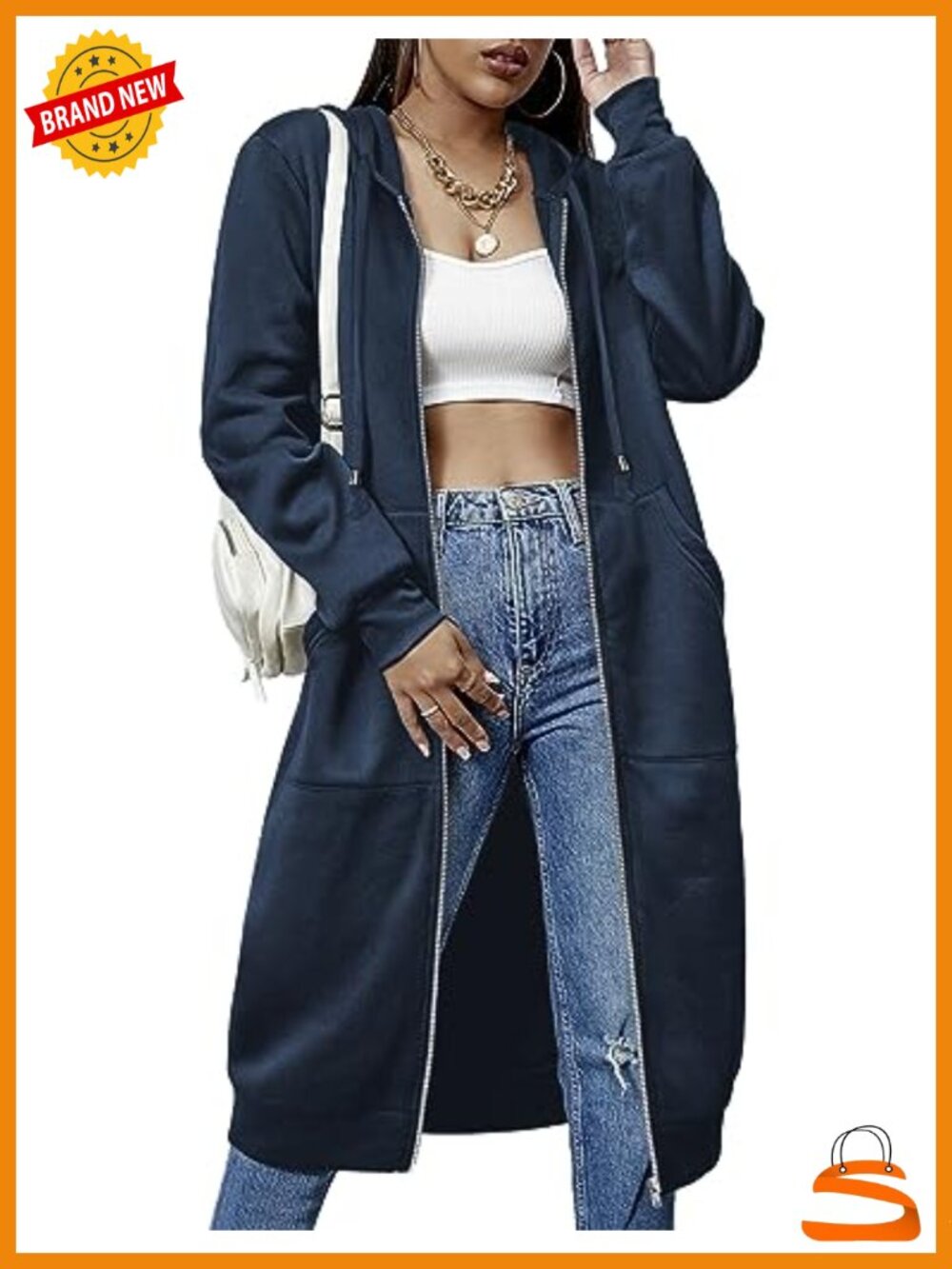 Women's Fleece Zip Up Hoodie Tunic Sweatshirt Knee Length Long Jacket